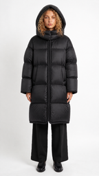 Freya – Lange Daunenjacke mit abnehmbarer Kapuze